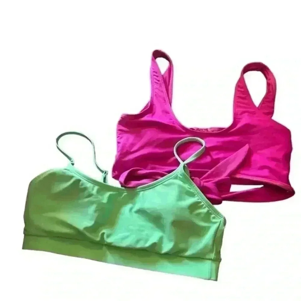 Lot‎ of 2 Pink and Green Bikini Tops, Size M